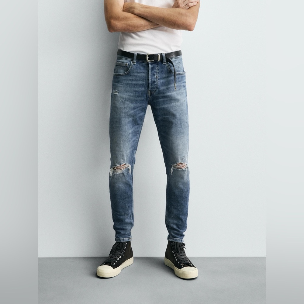 ZARA Men’s Ripped Skinny Fit Jeans Size 32 Distressed Denim